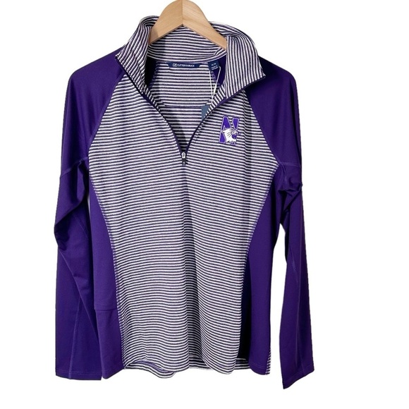 Northwestern Wildcats Cutter & Buck Striped 1/4 Zip Pullover Size Medium - Picture 5 of 11